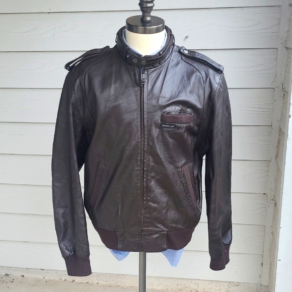 Members Only Other - MEMBERS ONLY Dark Brown Leather Moto Racer Mens 46 XL Full Zip Jacket‎ VTG RARE